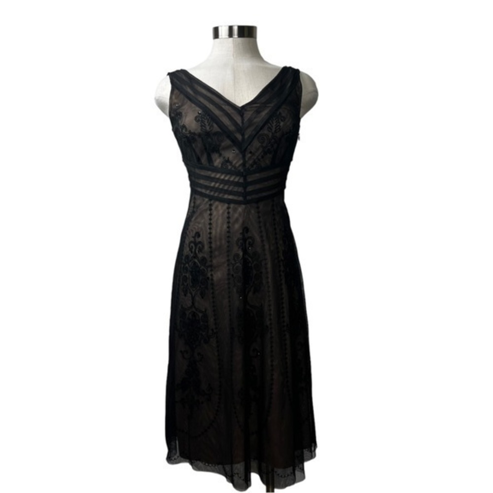 Ann Taylor Loft Black Embroidered Tulle Sleeveless Dress Size‎ 0